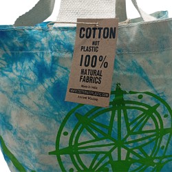 Bolsas de Algodón "Tie Dye" (170g) - 38x42x12cm - Concha Marina - Azul y verde - Asa Verde