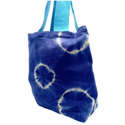 Saco de algodão natural Tie Dye (220g)- 38x42x12cm - Argolas azuis- Alça azul