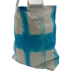 Saco de algodão natural Tie Dye (220g)- 38x42x12cm - Rectângulos azuis claros - Alça natural