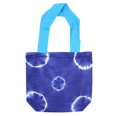 Saco de algodão natural Tie Dye (220g)- 38x42x12cm - Argolas azuis- Alça azul