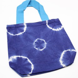 Saco de algodão natural Tie Dye (220g)- 38x42x12cm - Argolas azuis- Alça azul