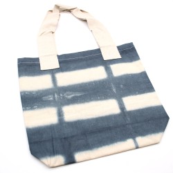 Saco de algodão natural com desenho Tie Dye (220g)- 38x42x12cm - Rectângulos cinzentos - Alça natural