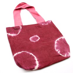 Saco de algodão natural com desenho Tie Dye (220g)- 38x42x12cm - Anéis castanhos - Alça cor-de-rosa