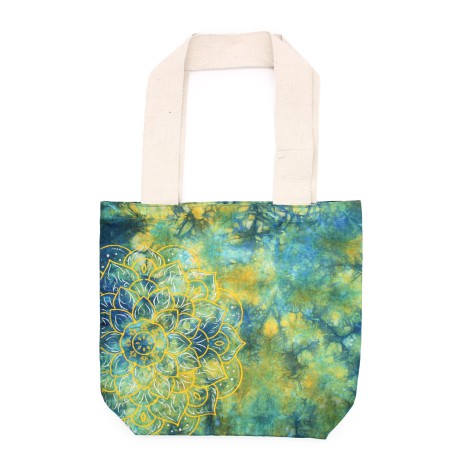 Bolsas de Algodón "Tie Dye" (170g) - 38x42x12cm -  Mandala - Verde y Azul - Asa Natural