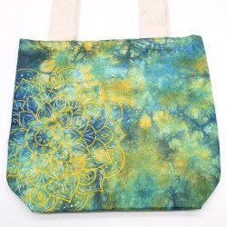 Bolsas de Algodón "Tie Dye" (170g) - 38x42x12cm -  Mandala - Verde y Azul - Asa Natural