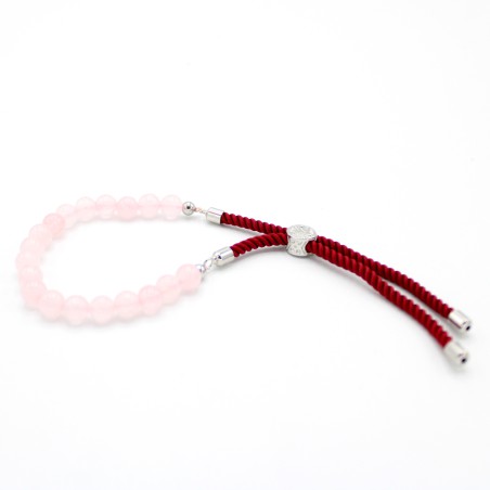 Pulseira de fio cor de vinho com quartzo rosa