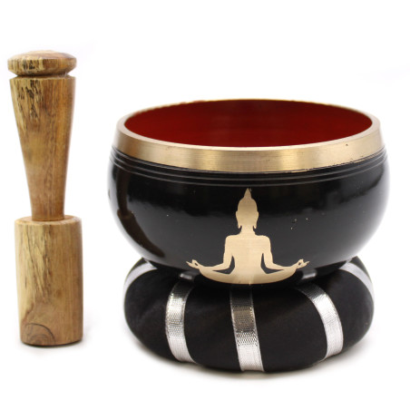 Conjunto de taças de Buda tibetano - Buda - Preto/Laranja 10,7 cm