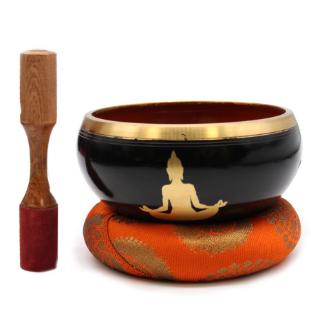 Conjunto de taças de Buda tibetanas Lrg - Buda - Preto/Laranja 14cm