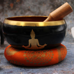 Conjunto de taças de Buda tibetanas Lrg - Buda - Preto/Laranja 14cm