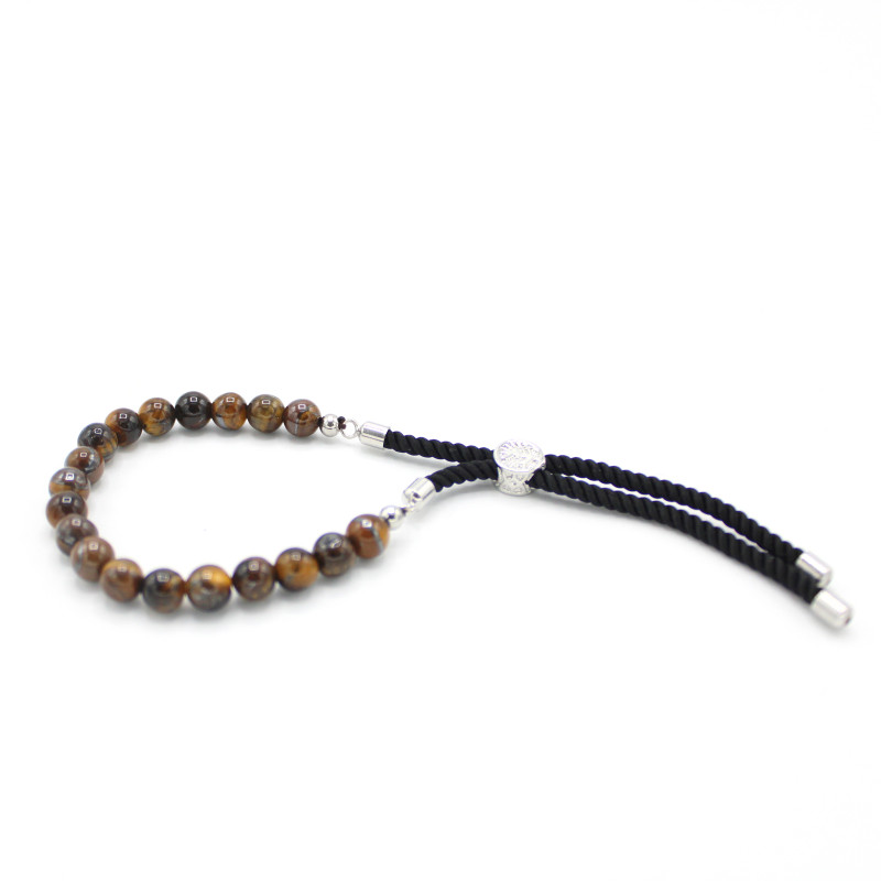 Pulseira de fio preto com olho de tigre