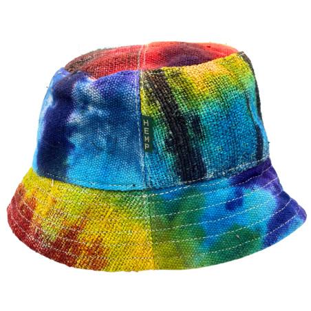 Chapéu de festival boho de cânhamo e algodão com remendos - Tiedye