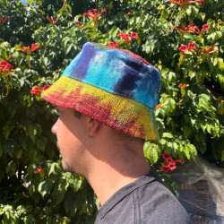 Chapéu de festival boho de cânhamo e algodão com remendos - Tiedye