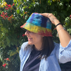 Sombrero de festival boho de cáñamo y algodón con parches - Tiedye