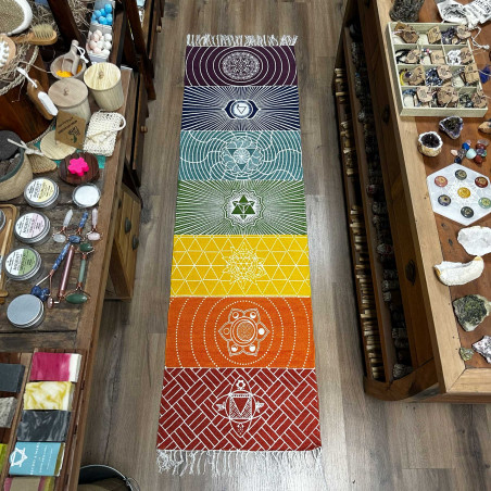 Tapete de Yoga 100% Algodão - 60x200cm - 7 Chakras