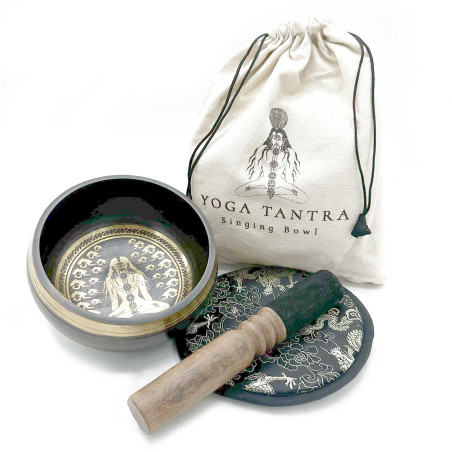 Conjunto de oferta de taça de canto tibetana gravada e batida à mão - 14 cm - Yogi