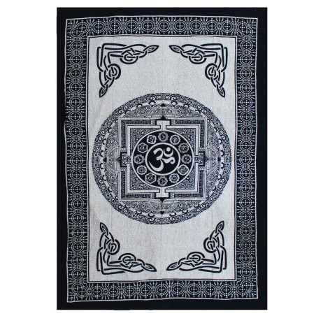 Colcha Individual de Algodón + Tapiz de Pared - Mono - OM Mandala