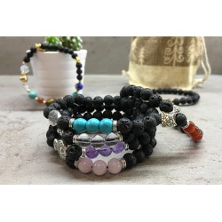 Pulseira de pedra de lava - Hamsa - Chakra