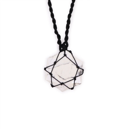 Pendente de pedra preciosa hexagonal interligada - Howlite branca