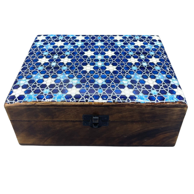 Caja Grande de Cerámica Esmaltada - 20x15x7.5cm - Estrellas Azules