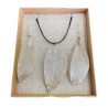 Conjunto de colar e brincos - Courage Leaf - Ouro Branco