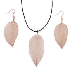 Conjunto de colar e brincos - Courage Leaf - Ouro Branco