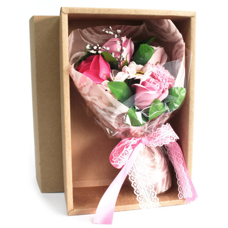 Bouquet flores jabón en caja - rosa