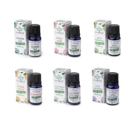 Pack de 6 Aceites Aromáticos a base de Plantas Variados - Salvia Blanca Californiana, Té Jazmín, Lavanda Exhuberante, Sándalo, 