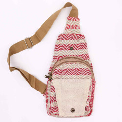 Bolso Bandolera de Algodon Natural - Marron Claro y Rosa