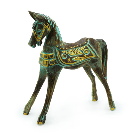 Caballo grande dorado y turquesa 32 cm