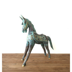 Caballo grande dorado y turquesa 32 cm