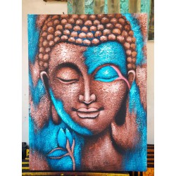 Pintura de Buda - Flor Bronce y Azul