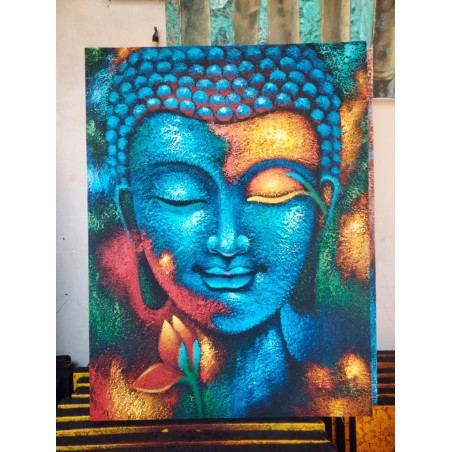 Pintura de Buda - Flor azul y dorada