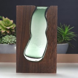 Jarron de Cristal / Terario en Madera de Tung Oscura - 14.5x5x23cm