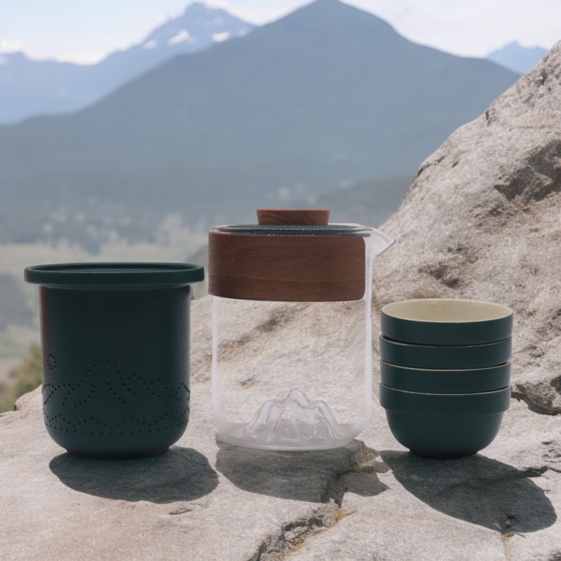 Set de Tetera - Viaje Montaña -Tetera & Cuatro Tazas & Estuche de viaje