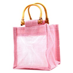 Bolsa de regalo de yute puro y algodón con ventana - 1 Ventana en Rosa