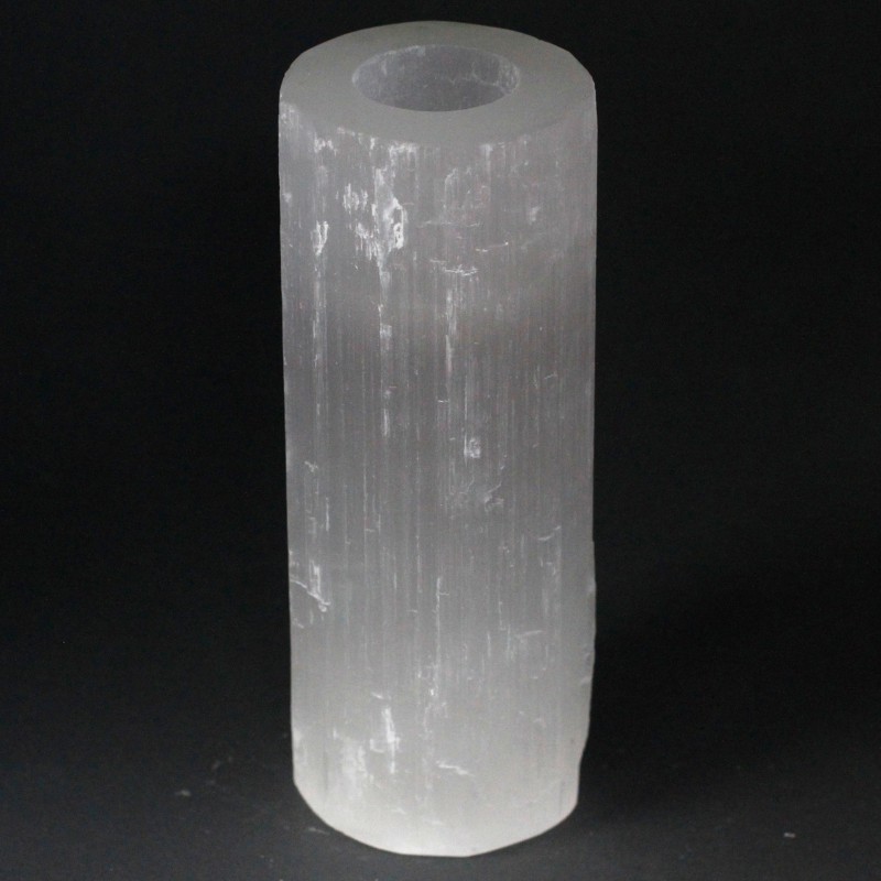 Castiçal cilíndrico de selenite - 20 cm