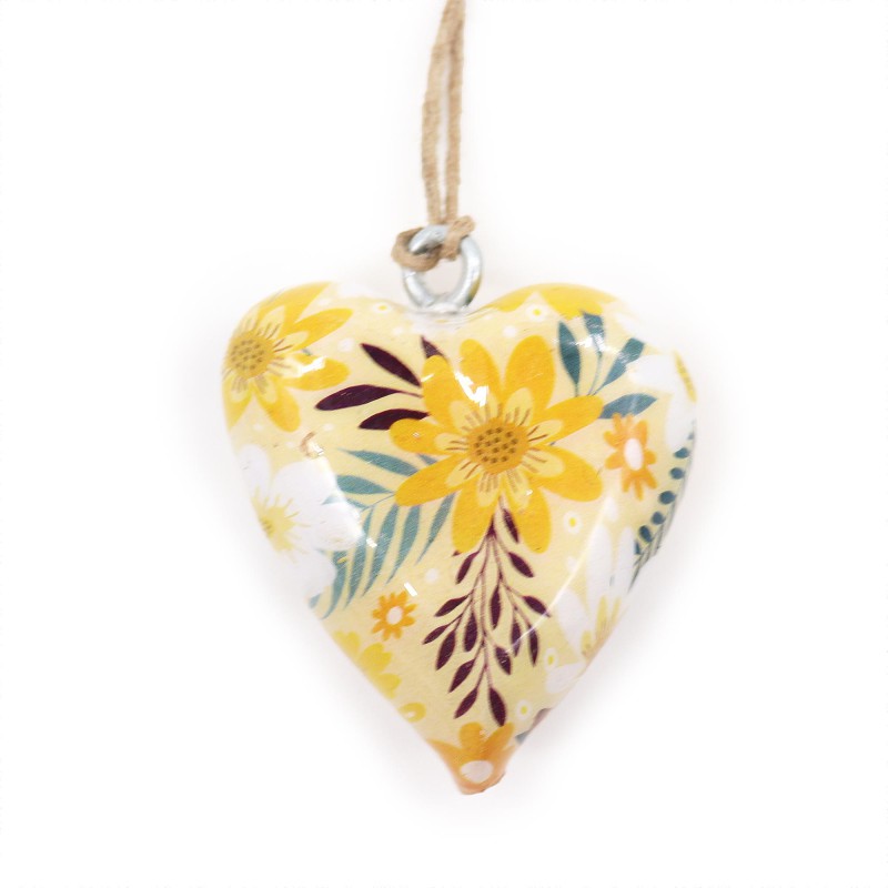 Corazon de madera decorativo Grande - Amarillo Floral