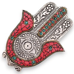 Porta-incienso Hamsa Rojo y Verde Pequeño 13x5.5cm