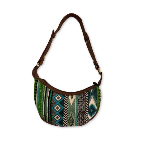 Bolso Hobo de Jacquard - Verdes Atrevidos (correa marrón)