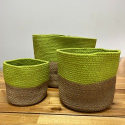 Set de 3 Cestas de Algodón y Yute - Pistacho