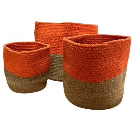 Set de 3 Cestas de Algodón y Yute - Naranja