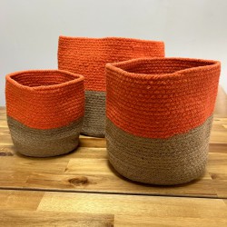 Set de 3 Cestas de Algodón y Yute - Naranja