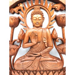 Panel de madera de Buddha y Lotus - 40cm