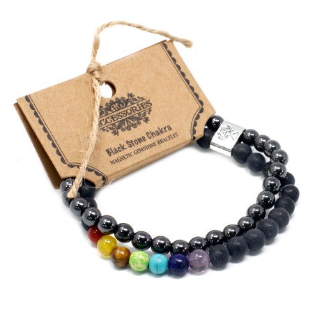 Pulseira magnética de pedras preciosas - Chakra Pedra Preta