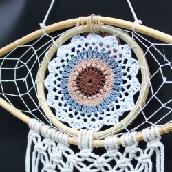 Atrapasueños - Med Macramé Eye Blanco / Gris / Marrón