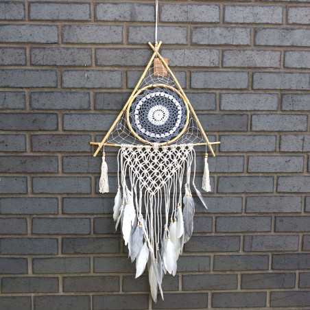 Dreamcatcher - Piramide Macramé Lrg Branco / Cinzento