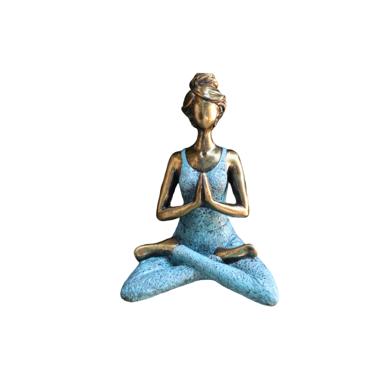 Figura de Senhora do Yoga - Bronze e Turquesa 24cm