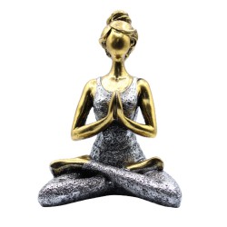 Figura de Senhora do Yoga - Bronze e Prata 24cm