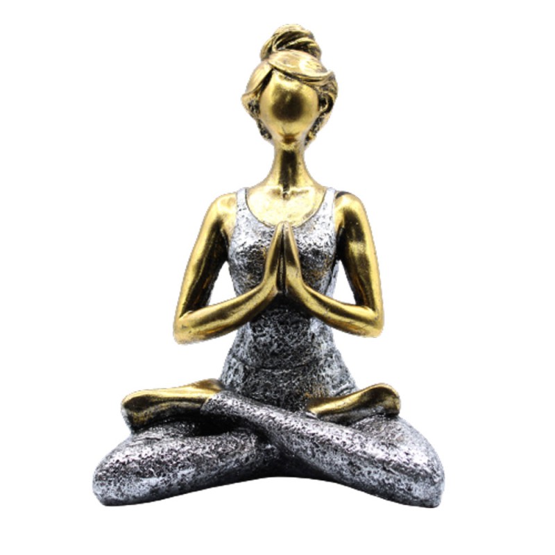 Figura de Senhora do Yoga - Bronze e Prata 24cm