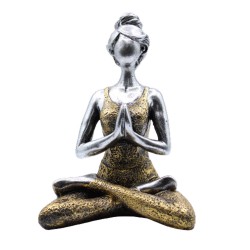 Figura de senhora do ioga - prata e ouro 24cm